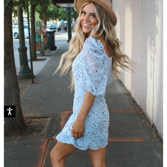 NWT BUDDY LOVE Blue Jennifer Puff Sleeve Star Print Mini Dress XS Starbright - Picture 6 of 14